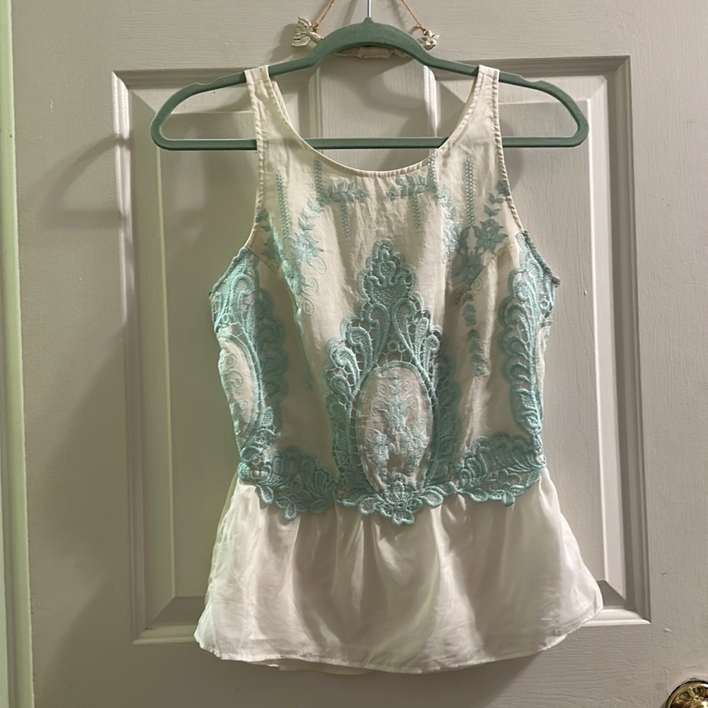 Anthropologie poplin lace sleeveless blouse